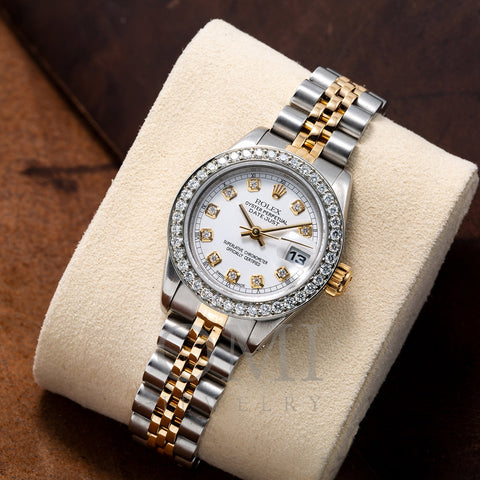 Rolex Datejust Two Tone Diamond Watch, 6917 26mm, White Dial With 1.2CT Diamond Bezel