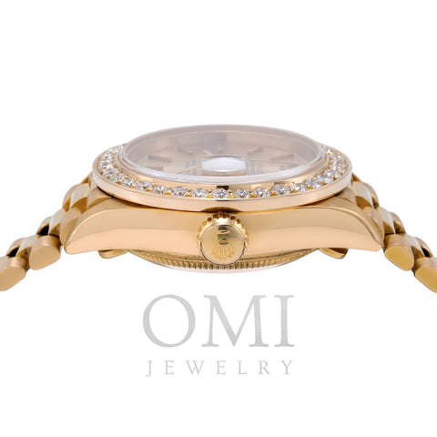 18K Yellow Gold Rolex Diamond Watch, Datejust President 69178, Champagne Dial With 0.80CT Diamond Bezel