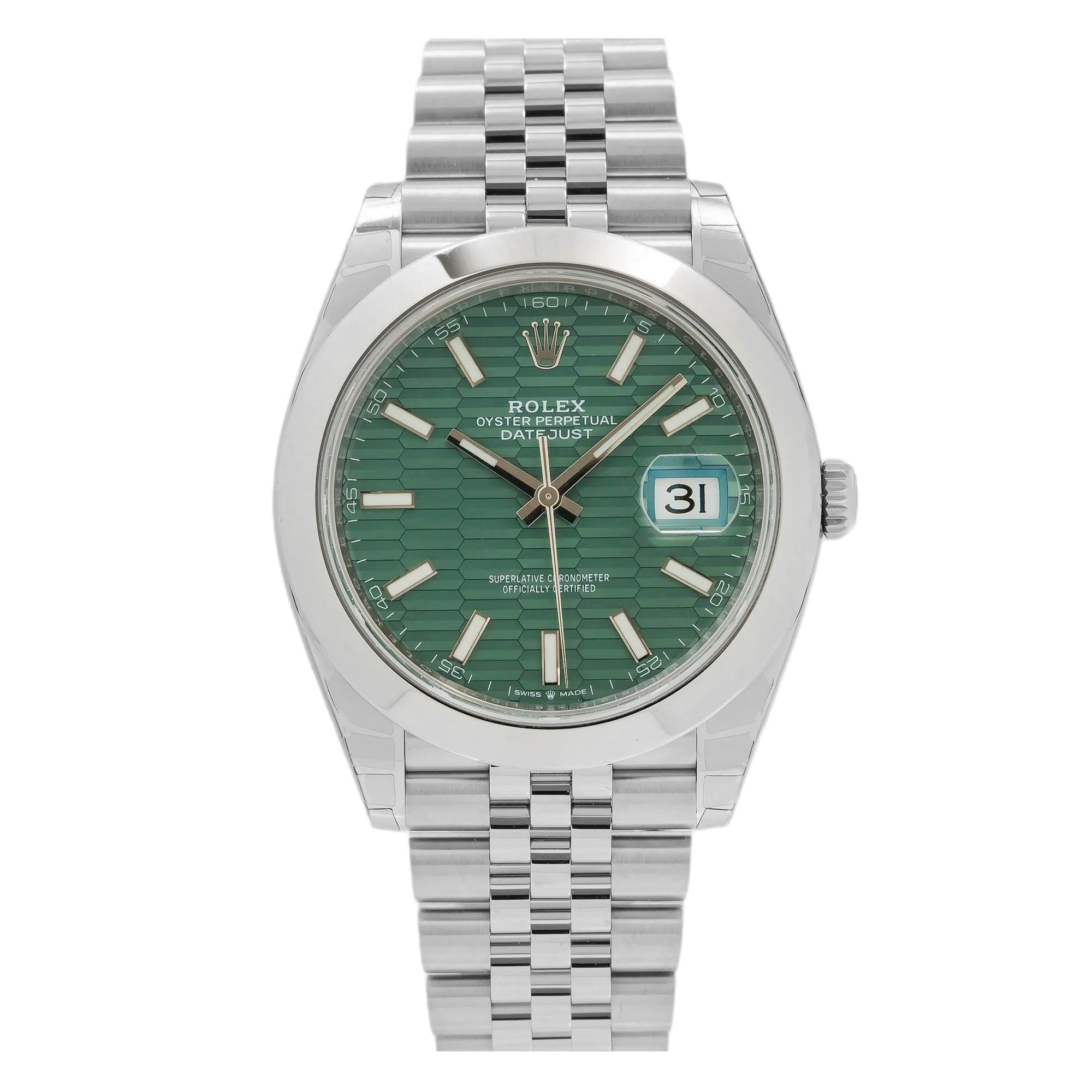 Rolex Datejust 41MM 126300 Green Motif Dial Smooth Bezel Stainless