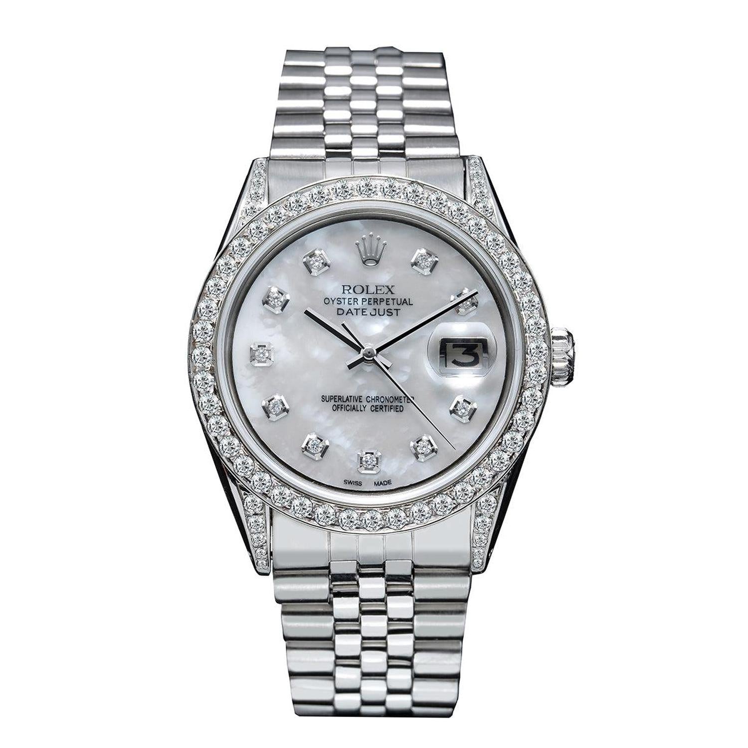 Rolex Datejust 36MM 16200 Mother of Pearl Diamond Dial Diamond Bezel Stainless Steel Jubilee Bracelet 2.5ct