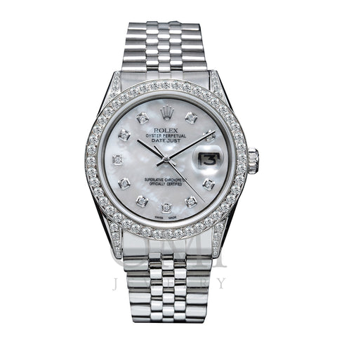 Rolex DateJust Diamond Watch 36mm Silver Mother of Pearl with 2.5CT Diamond Bezel
