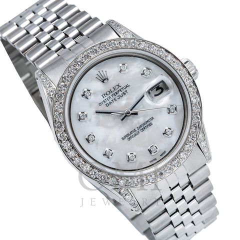 Rolex DateJust Diamond Watch 36mm Silver Mother of Pearl with 2.5CT Diamond Bezel