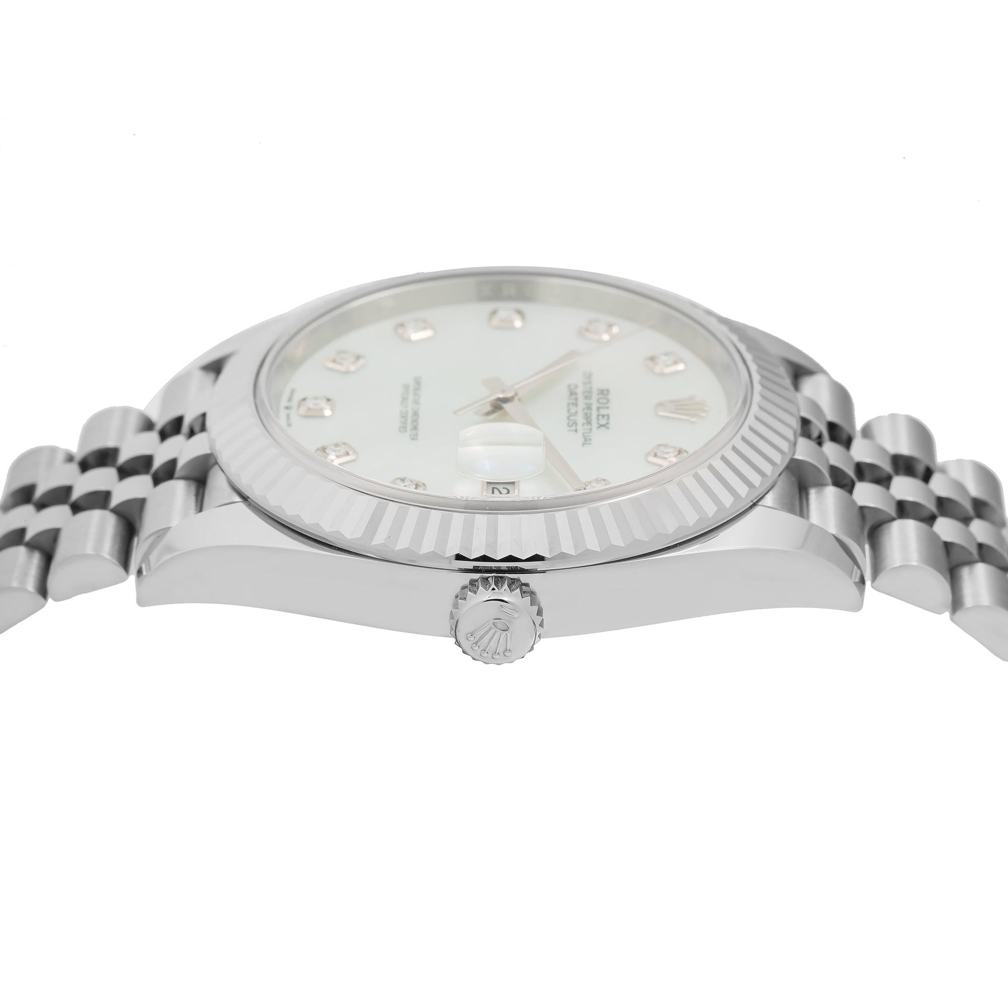 Rolex Datejust 41MM 126334 Mother of Pearl Diamond Dial Fluted Bezel Stainless Steel Jubilee Bracelet