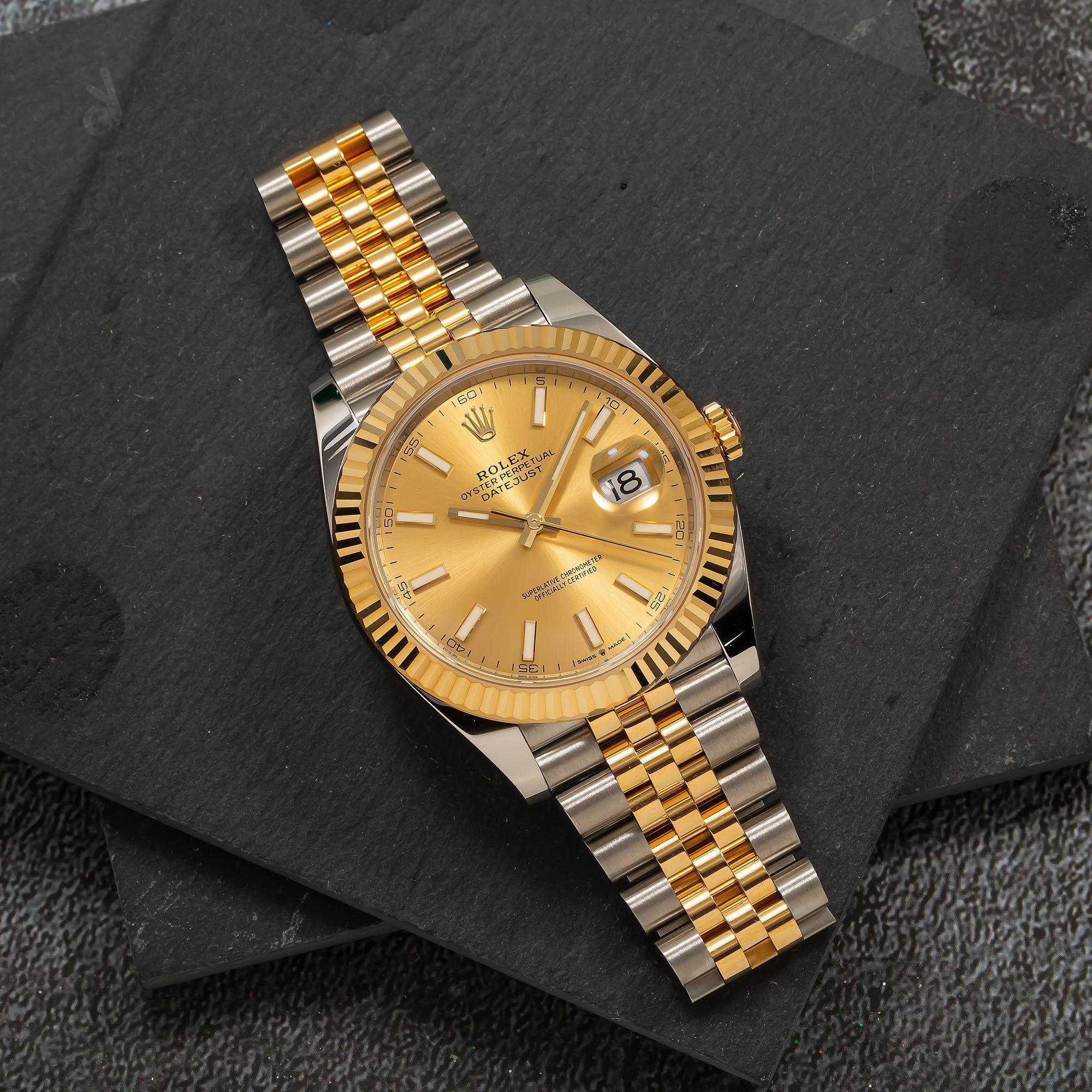 Rolex Datejust 41MM 126333 Champagne Dial Fluted Bezel Two Tone Yellow Gold Jubilee Bracelet