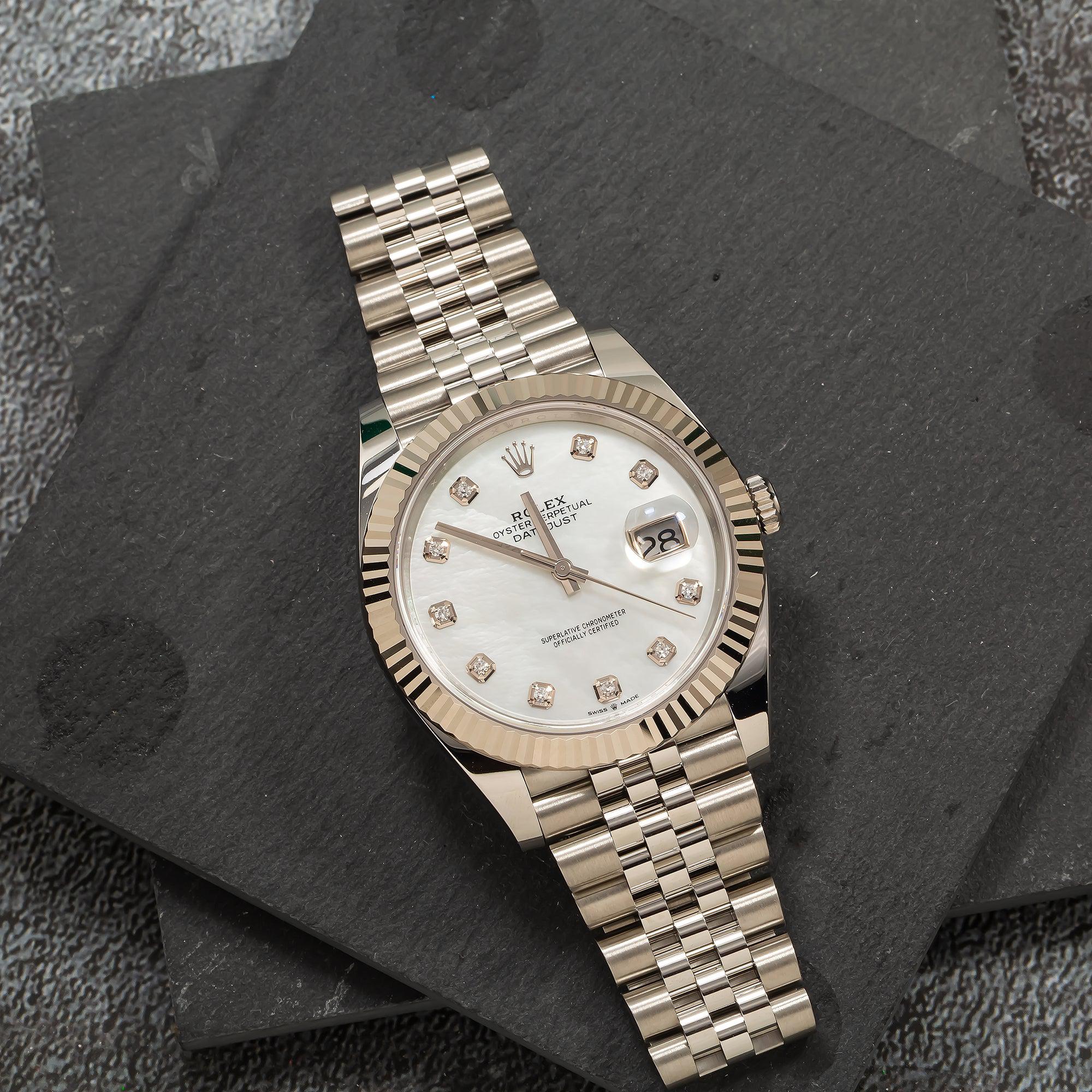 Rolex Datejust 41MM 126334 Mother of Pearl Diamond Dial Fluted Bezel Stainless Steel Jubilee Bracelet