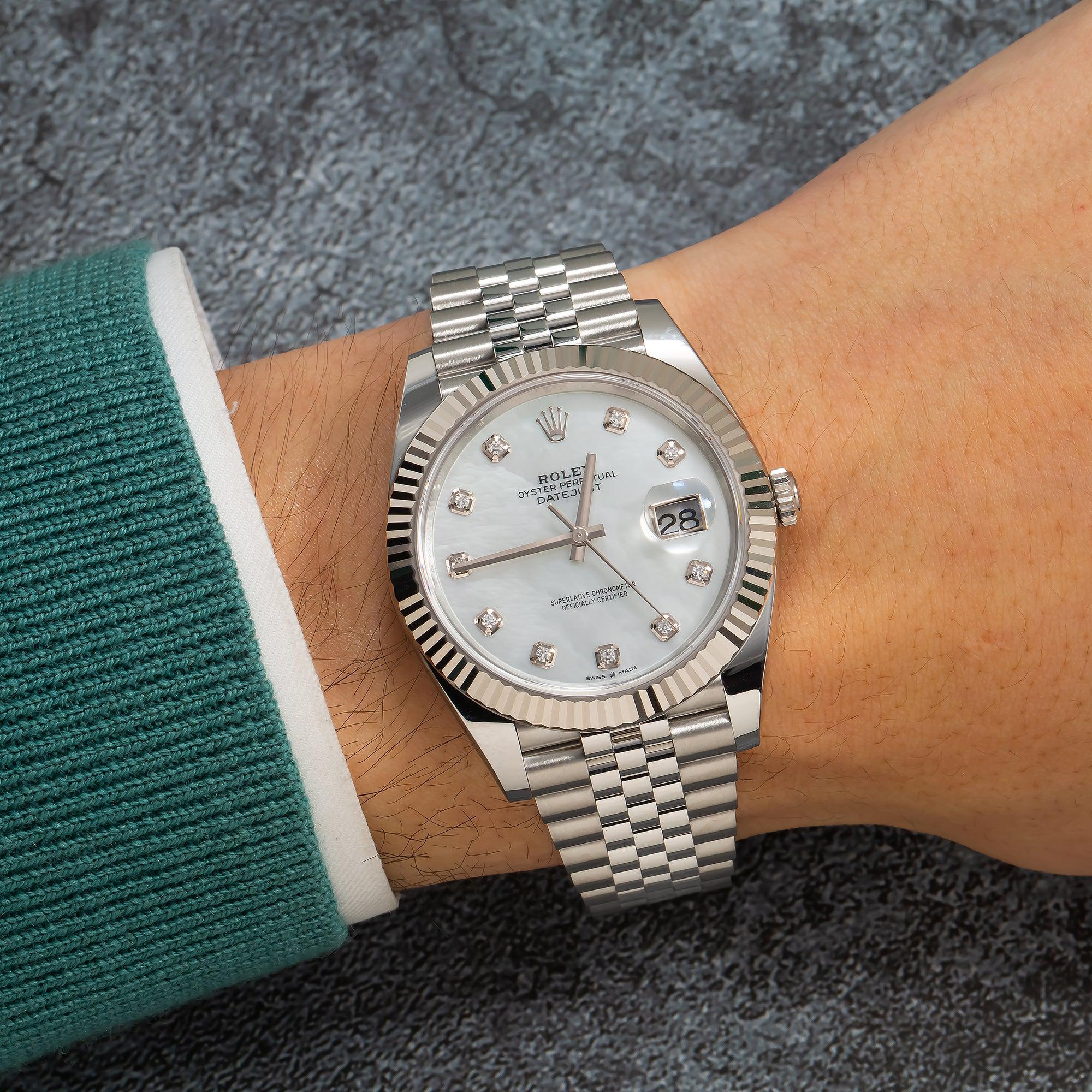 Rolex Datejust 41MM 126334 White Mother of Pearl Diamond Dial Fluted Bezel Stainless Steel Jubilee Bracelet