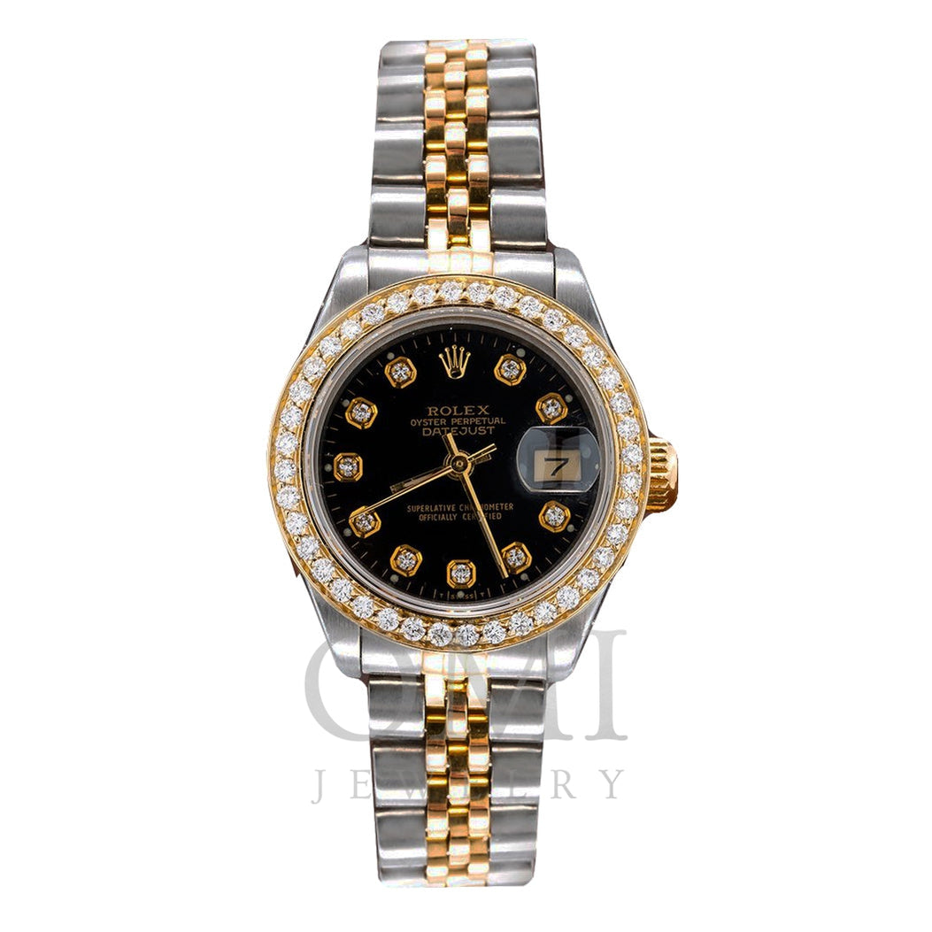 Rolex Two Tone Watch, 69713 26mm, Black Dial With 0.9 - Jewelry