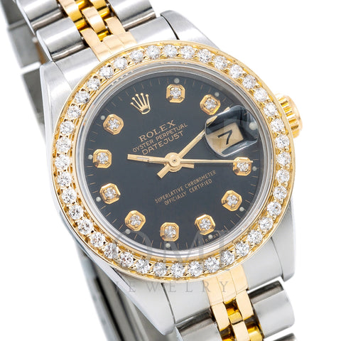 Rolex Datejust Two Tone Diamond Watch, 69713 26mm, Black Dial With 0.90CT Diamond Bezel