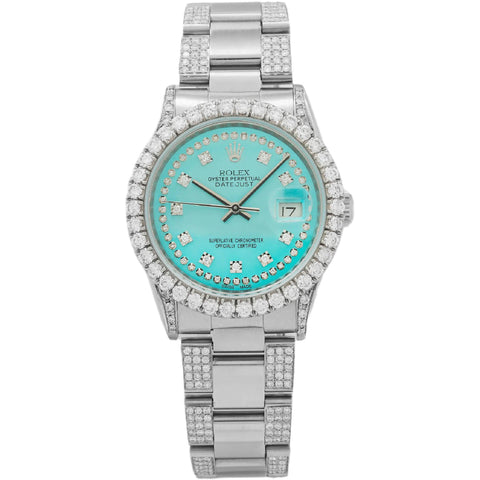 Rolex Datejust 16220 36MM Turquoise Diamond Dial With Diamond Bezel