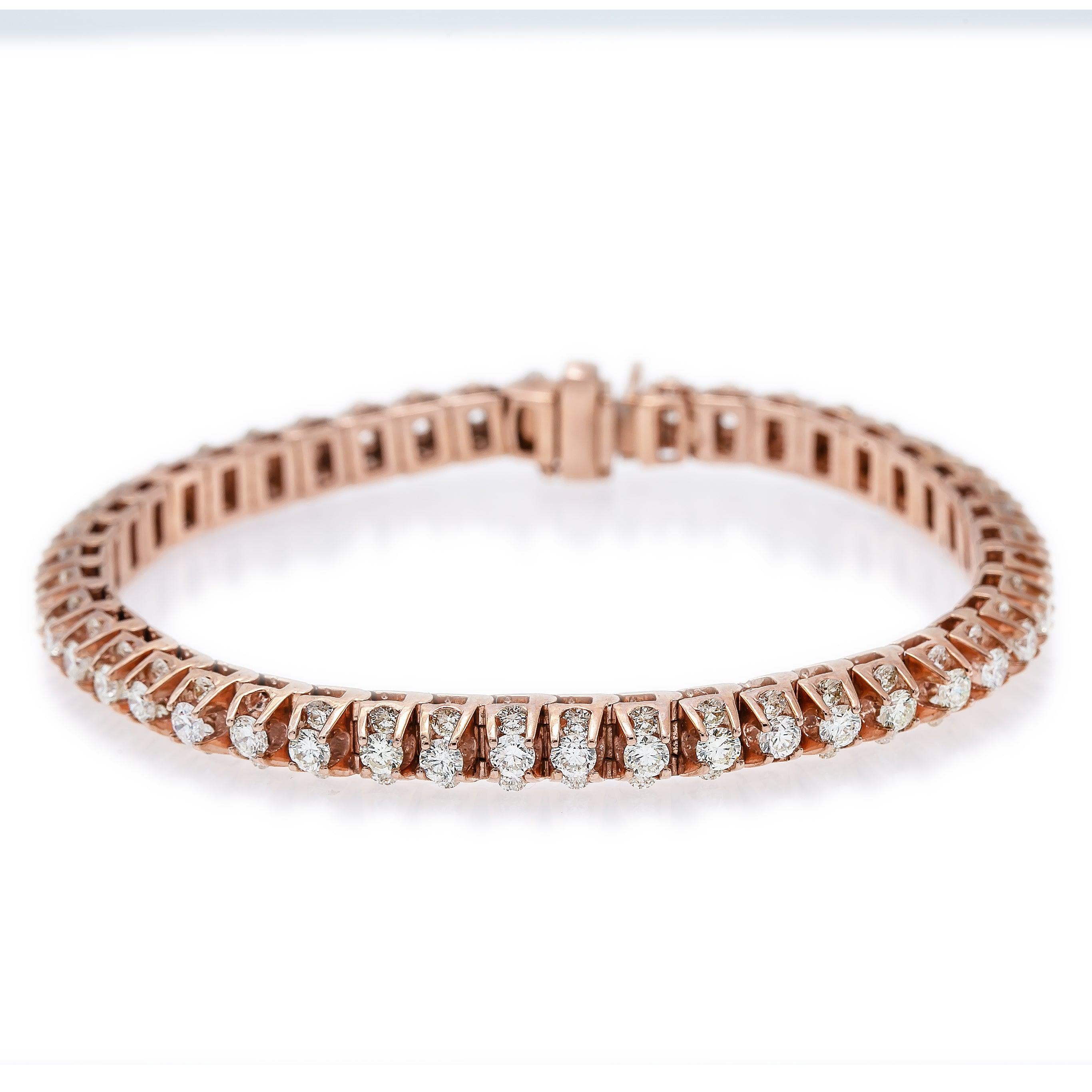 14K Rose Gold Tennis Bracelet Prong Set 6.20 CT Diamonds