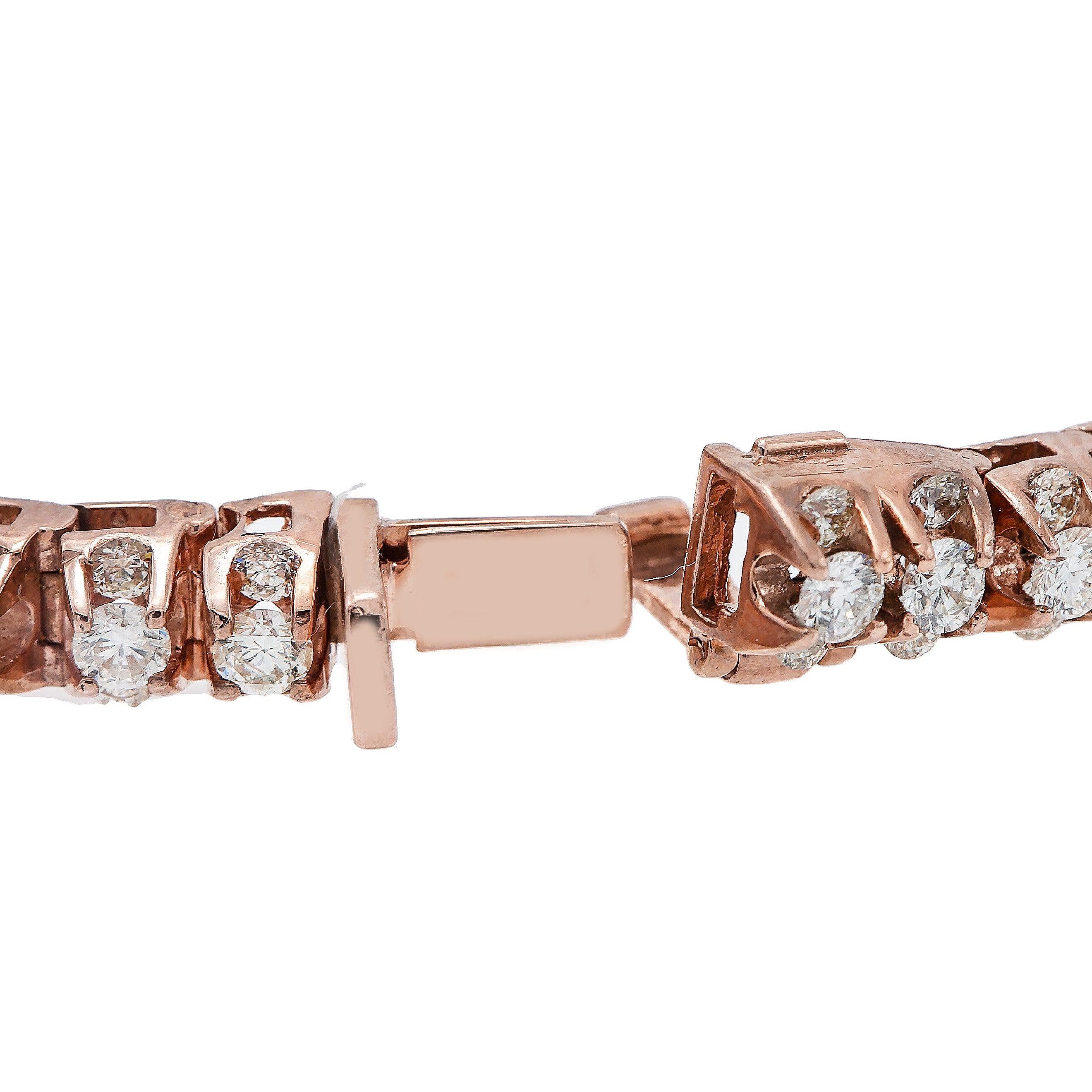 14K Rose Gold Tennis Bracelet Prong Set 6.20 CT Diamonds
