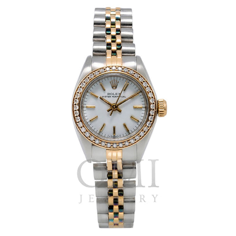 Rolex Oyster Perpetual Diamond Watch, 26mm, White Dial with 0.80CT Diamond Bezel
