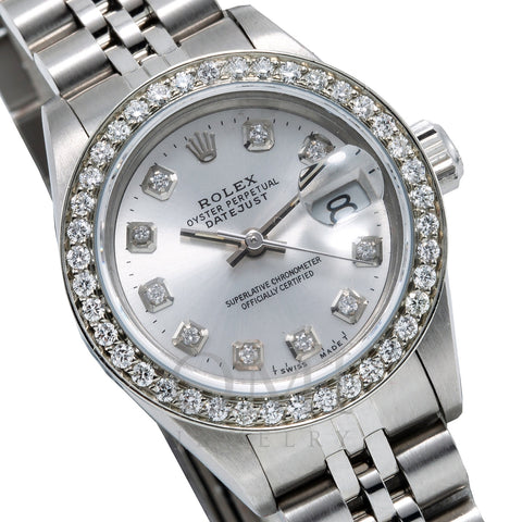 Rolex DateJust Diamond Watch, 69160 26mm, Silver Dial with 0.90CT Diamond Bezel
