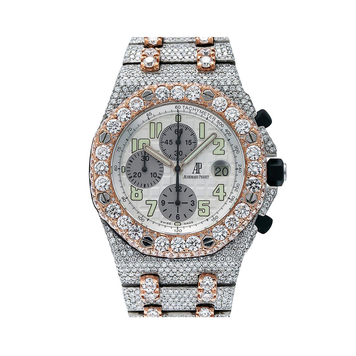 Audemars Piguet Royal Oak Offshore Chronograph 44MM 25721ST White Arabic Dial Diamond Bezel Two Tone Rose Gold Bracelet