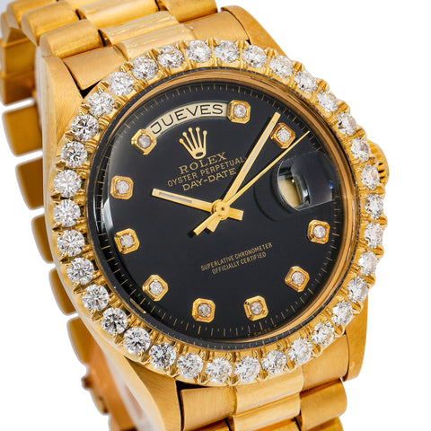 Rolex Day-Date 1803 36MM Black Diamond Dial With Yellow Gold Bracelet