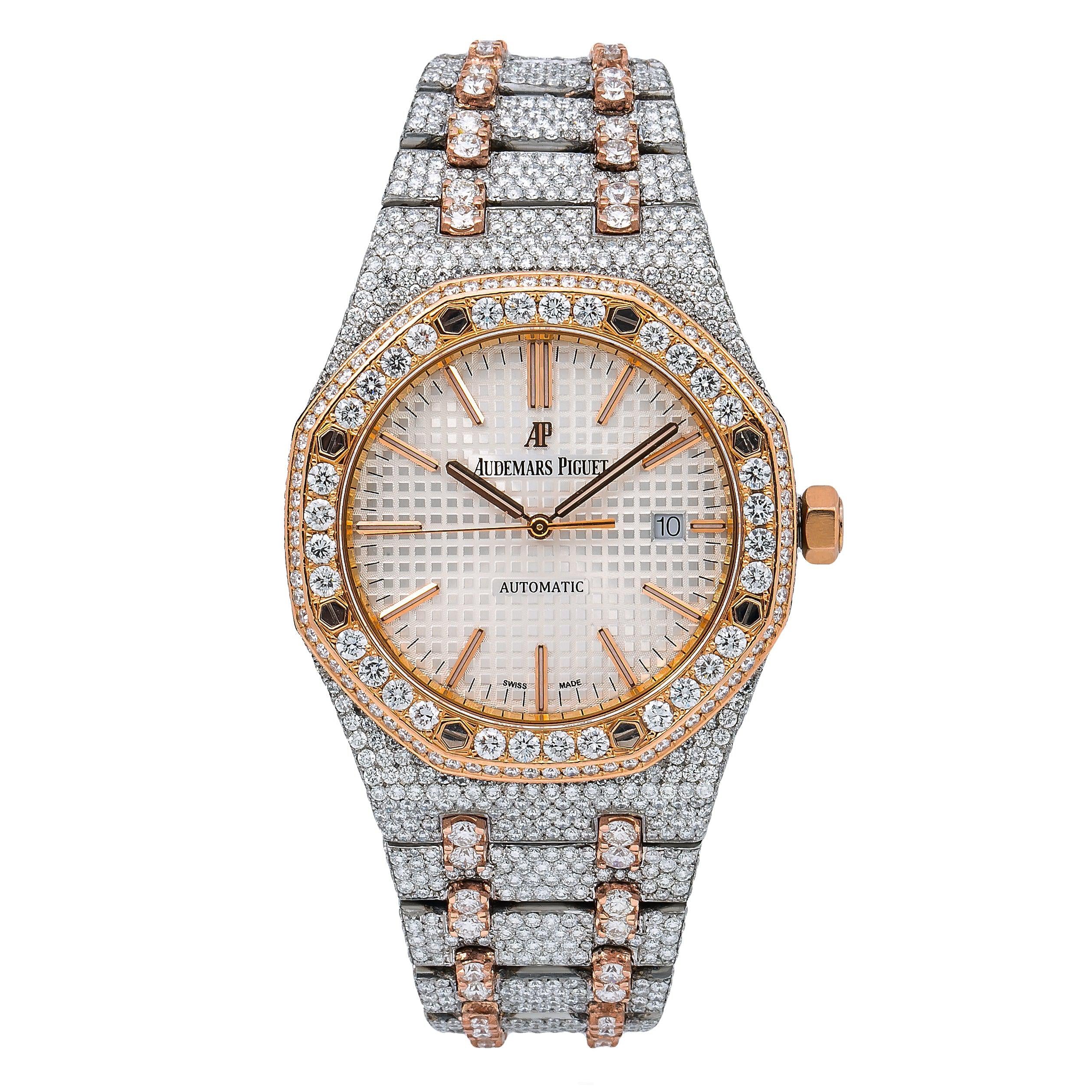 Audemars Piguet Royal Oak Selfwinding 41MM 15400SR Silver Dial Diamond Bezel Two Tone Rose Gold Bracelet 29.75ct