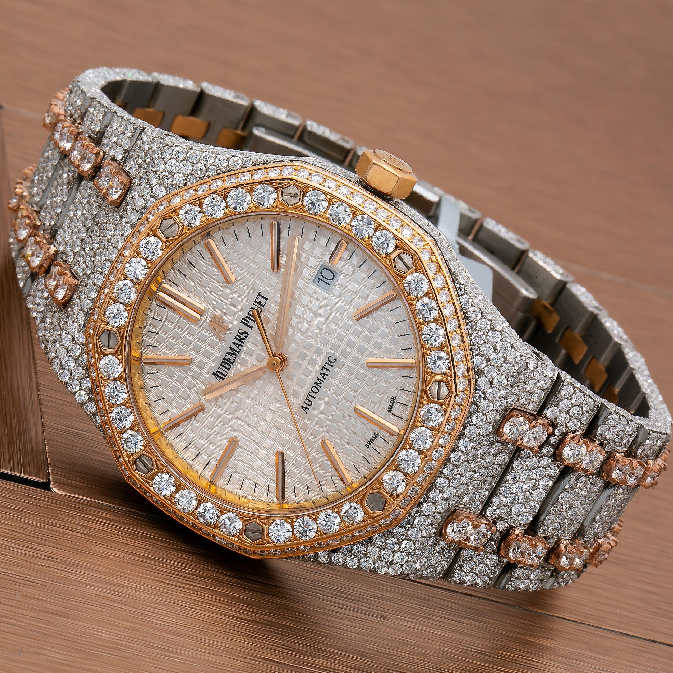 Audemars Piguet Royal Oak Selfwinding 41MM 15400SR Silver Dial Diamond Bezel Two Tone Rose Gold Bracelet 29.75ct