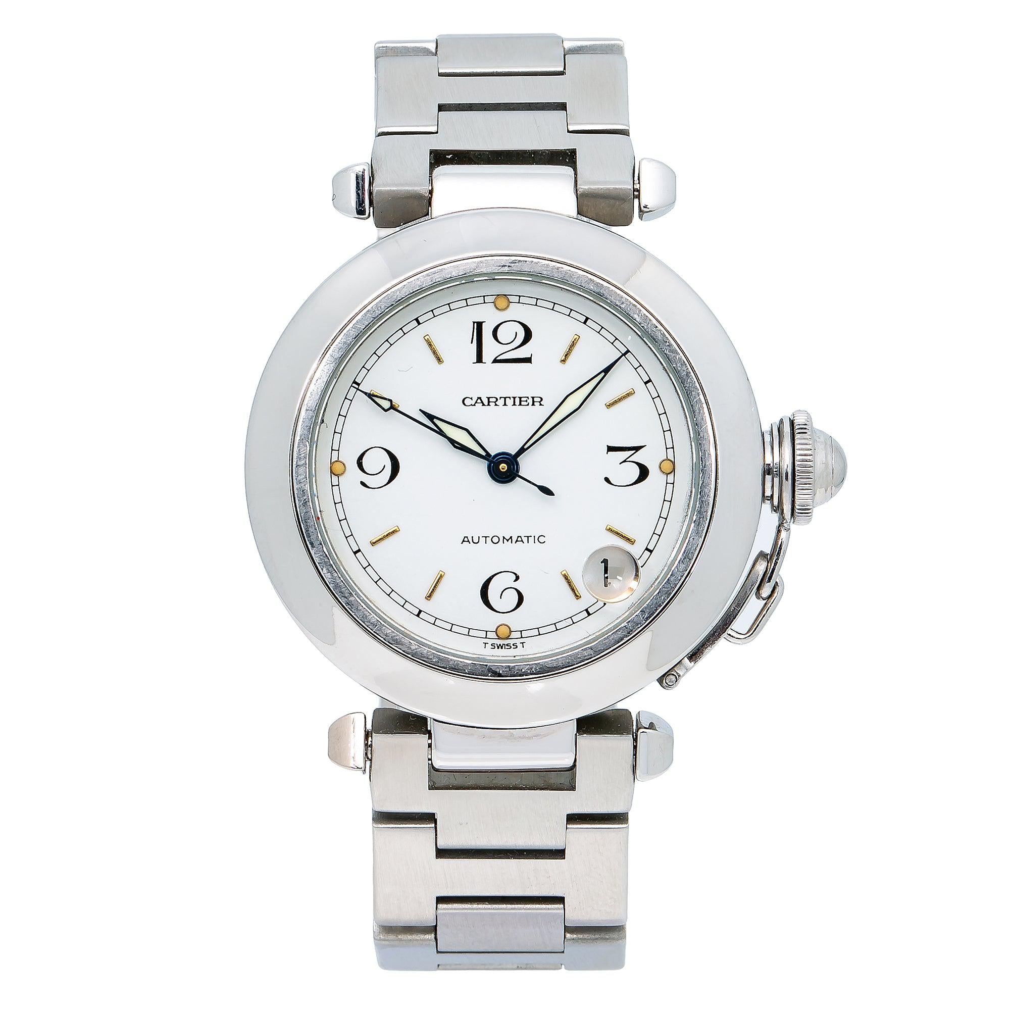 Cartier Pasha C 35MM W31015M7 Silver Arabic Dial Stainless Steel Bracelet