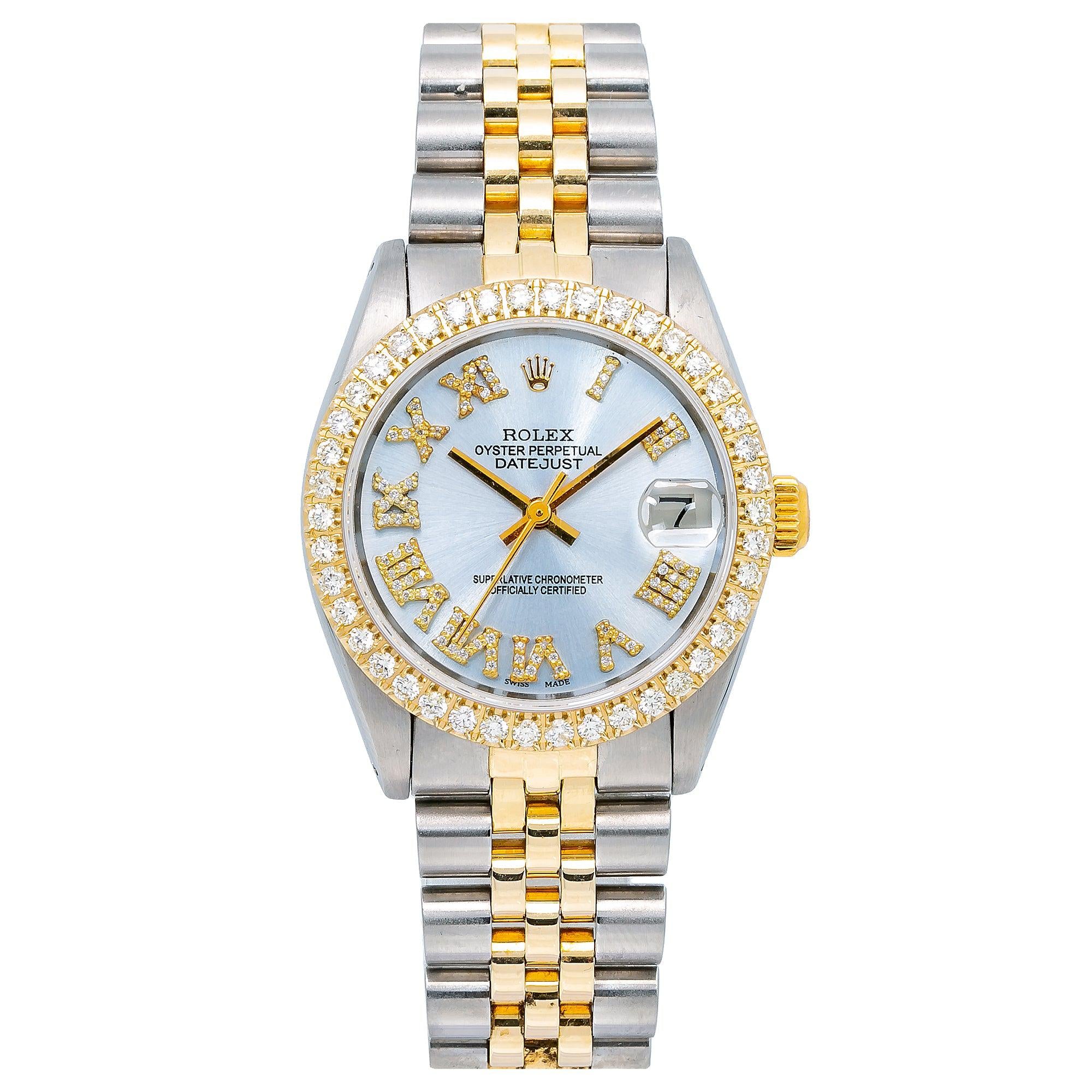 Rolex Datejust 31MM 6827 Ice Blue Roman Dial Diamond Bezel Two Tone Jubilee Bracelet