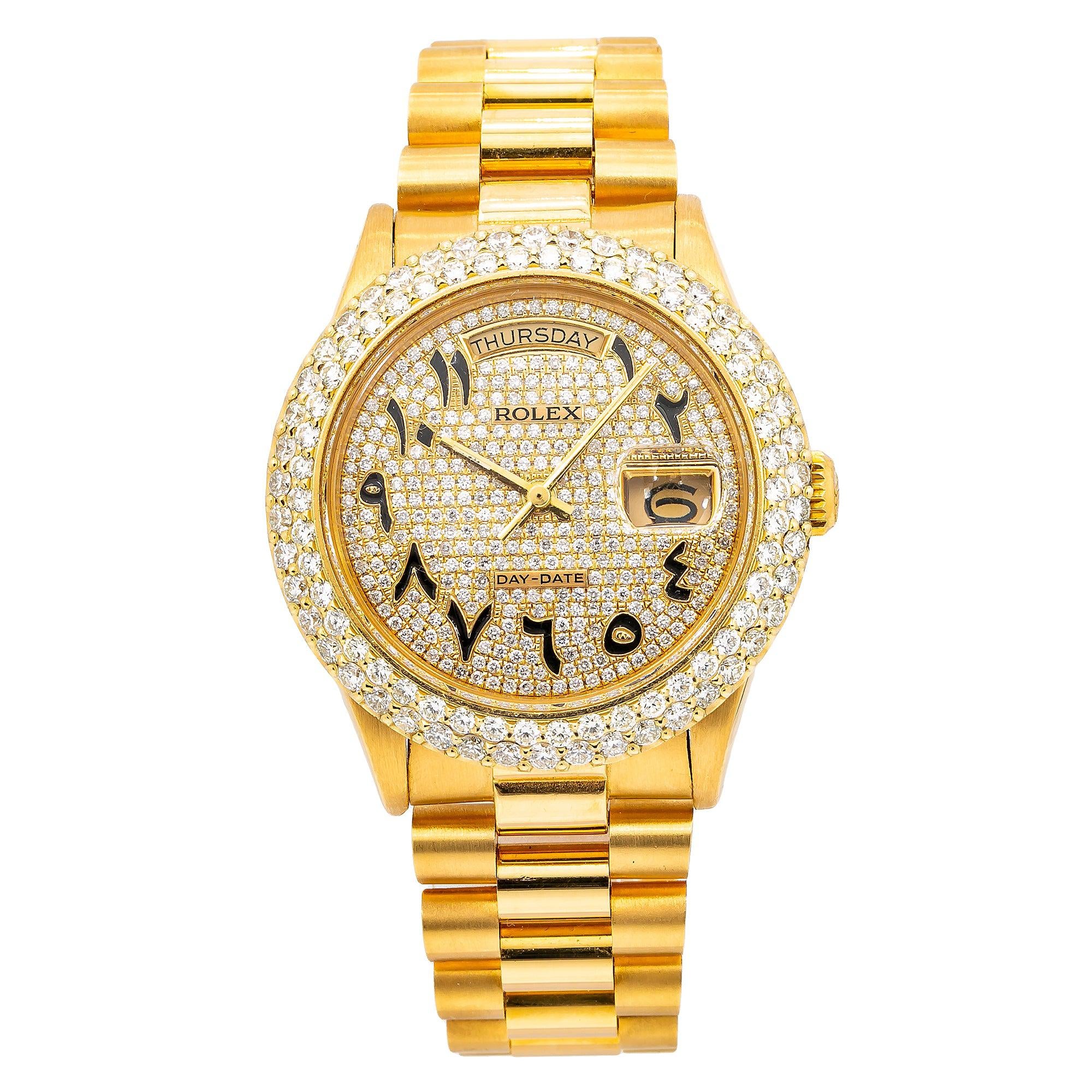 Rolex Day-Date 36MM 18038 Diamond Paved Eastern Arabic Dial Diamond Bezel 18K Yellow Gold President Bracelet