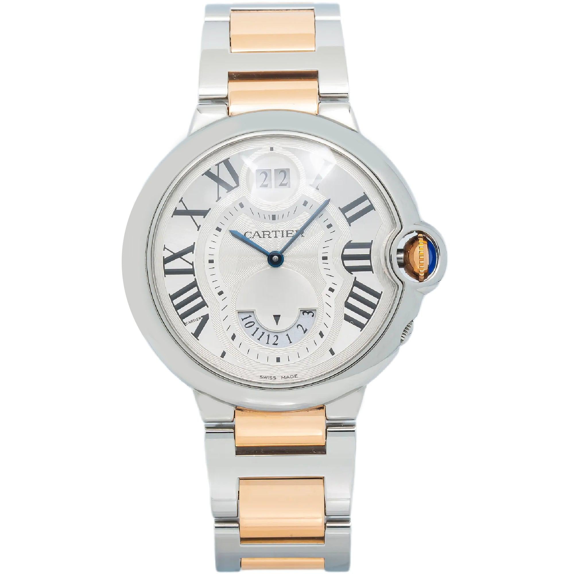 Cartier Ballon Bleu 38MM W6920027 / 3194 Silver Roman Dial Two Tone Rose Gold Bracelet