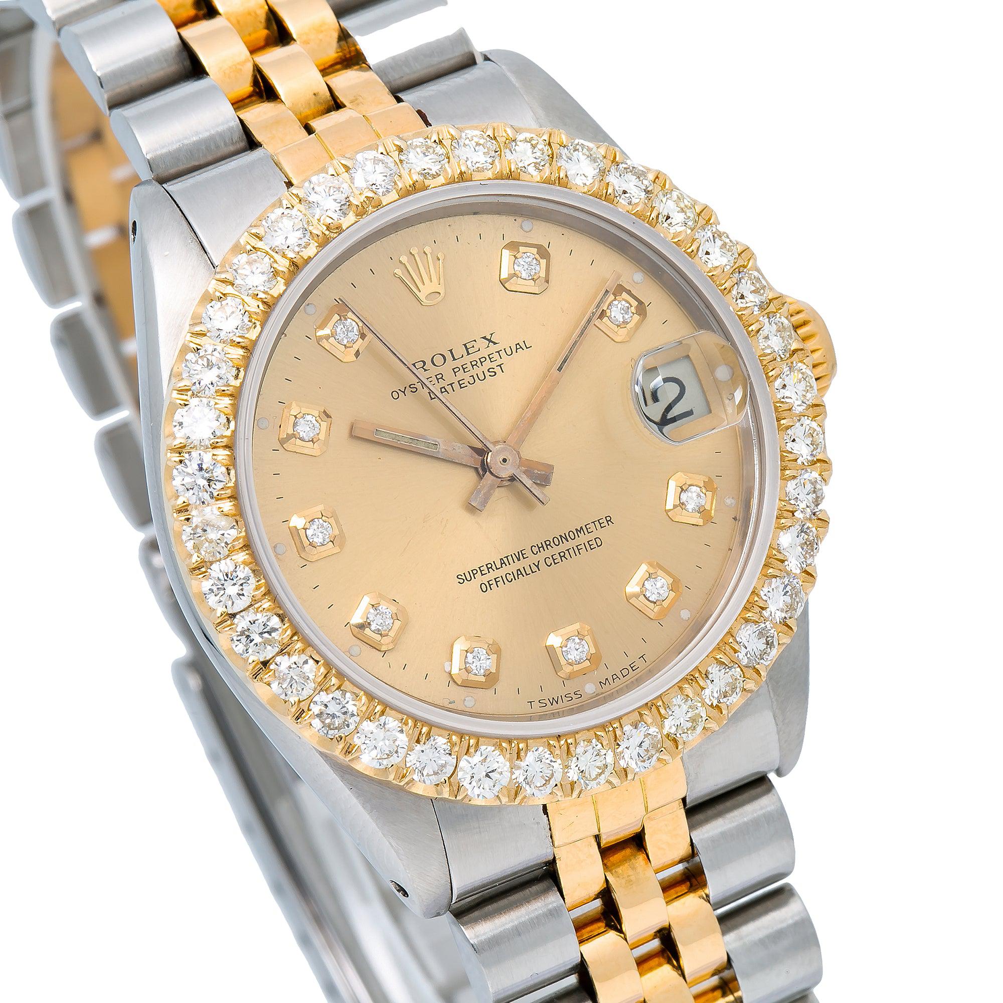 Rolex Datejust 31MM 6827 Champagne Diamond Dial Diamond Bezel Two Tone Yellow Gold Jubilee Bracelet