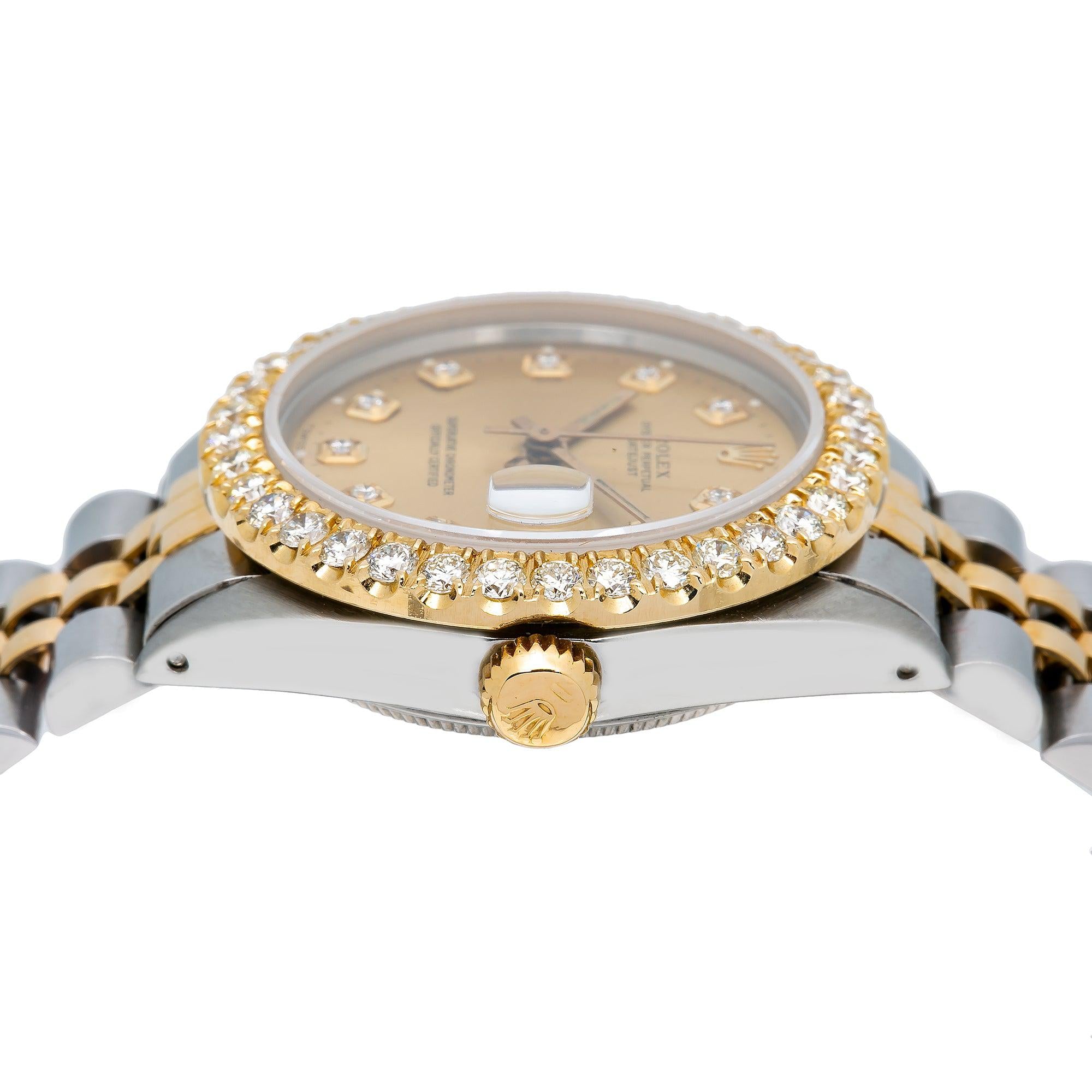 Rolex Datejust 31MM 6827 Champagne Diamond Dial Diamond Bezel Two Tone Yellow Gold Jubilee Bracelet