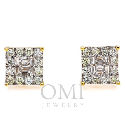 10K Yellow Gold Square Diamond Earrings 0.30 CT