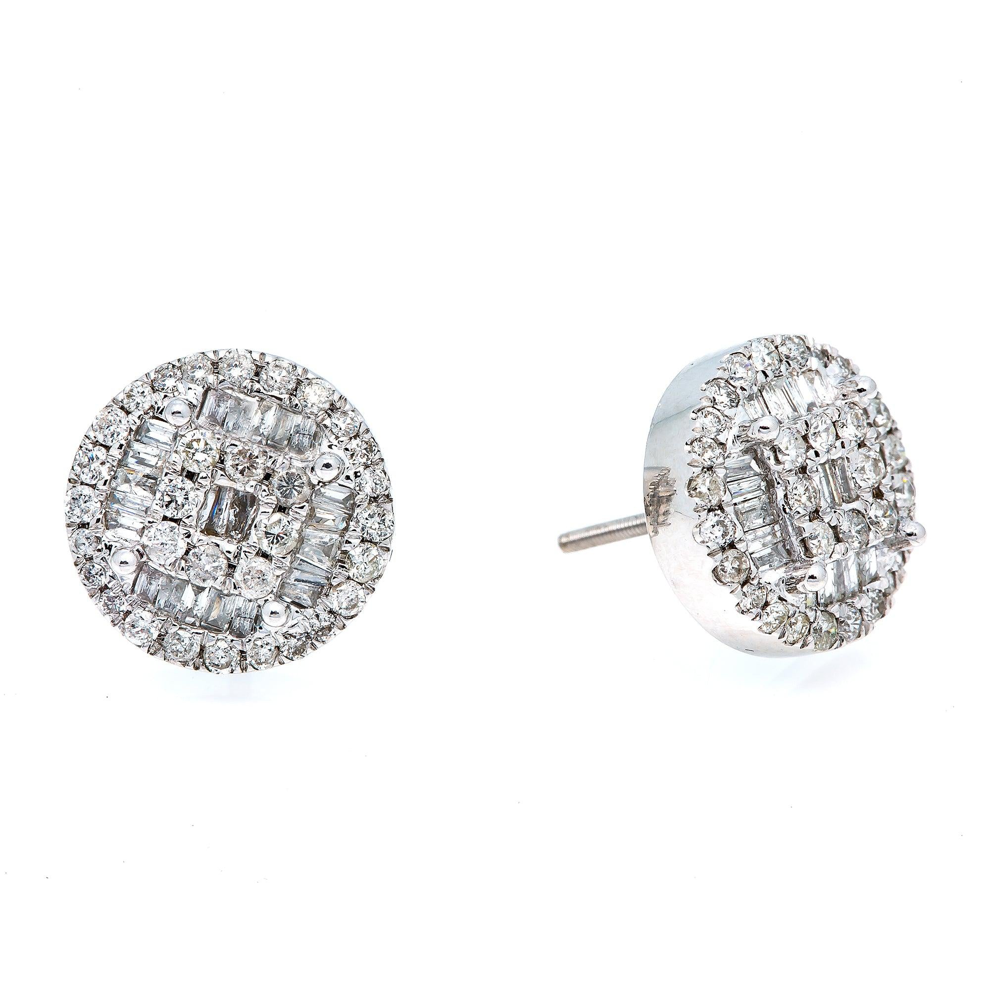 14K White Gold Unisex Earrings with 1.21 CT Diamond