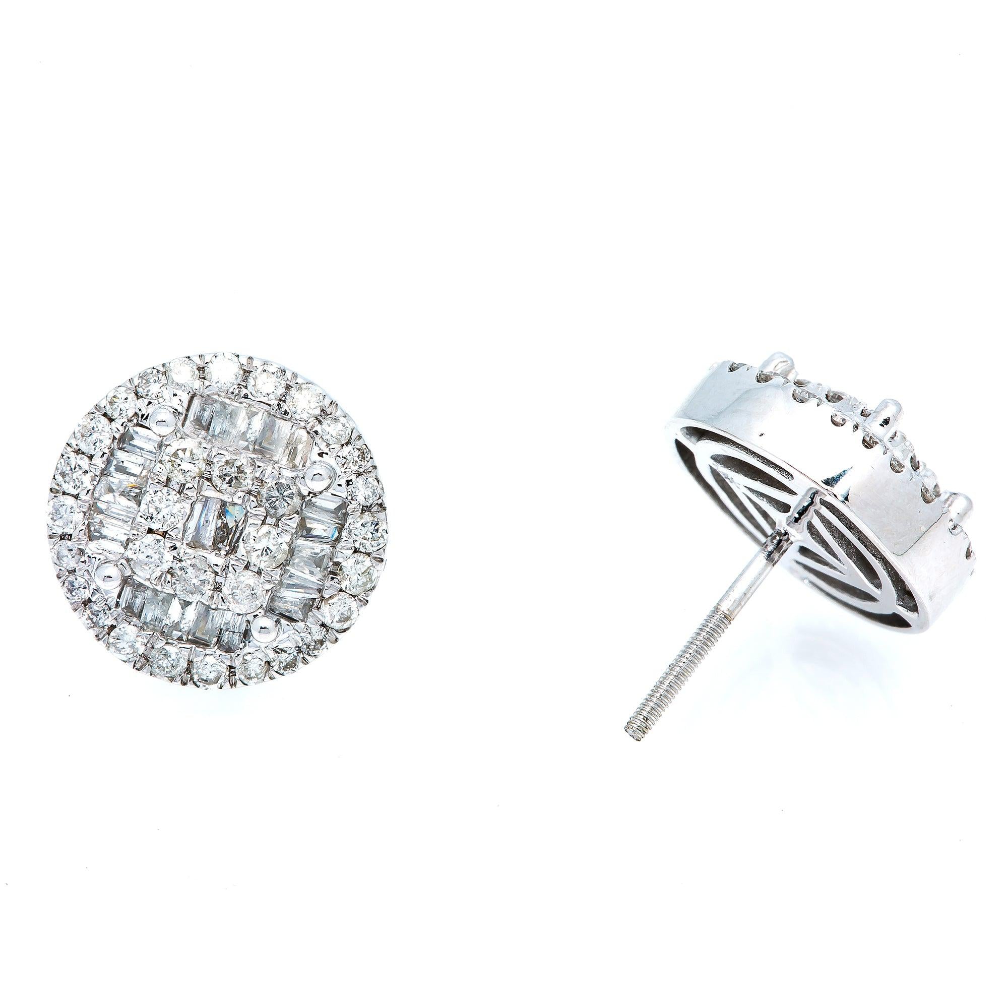 14K White Gold Unisex Earrings with 1.21 CT Diamond