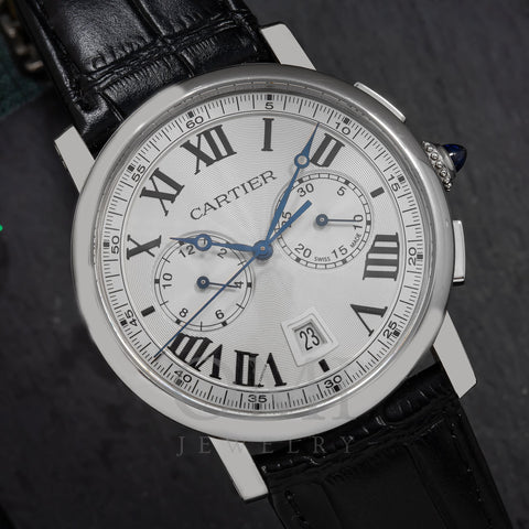 Cartier Rotonde Chronograph WSRO0002 40MM White Dial With Black Leather Bracelet