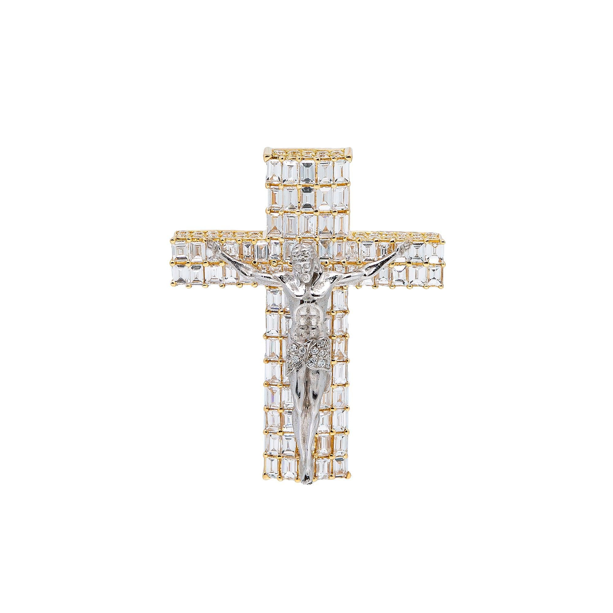 14K Yellow Gold Unisex Cross Pendant With 1.40 CT Diamonds