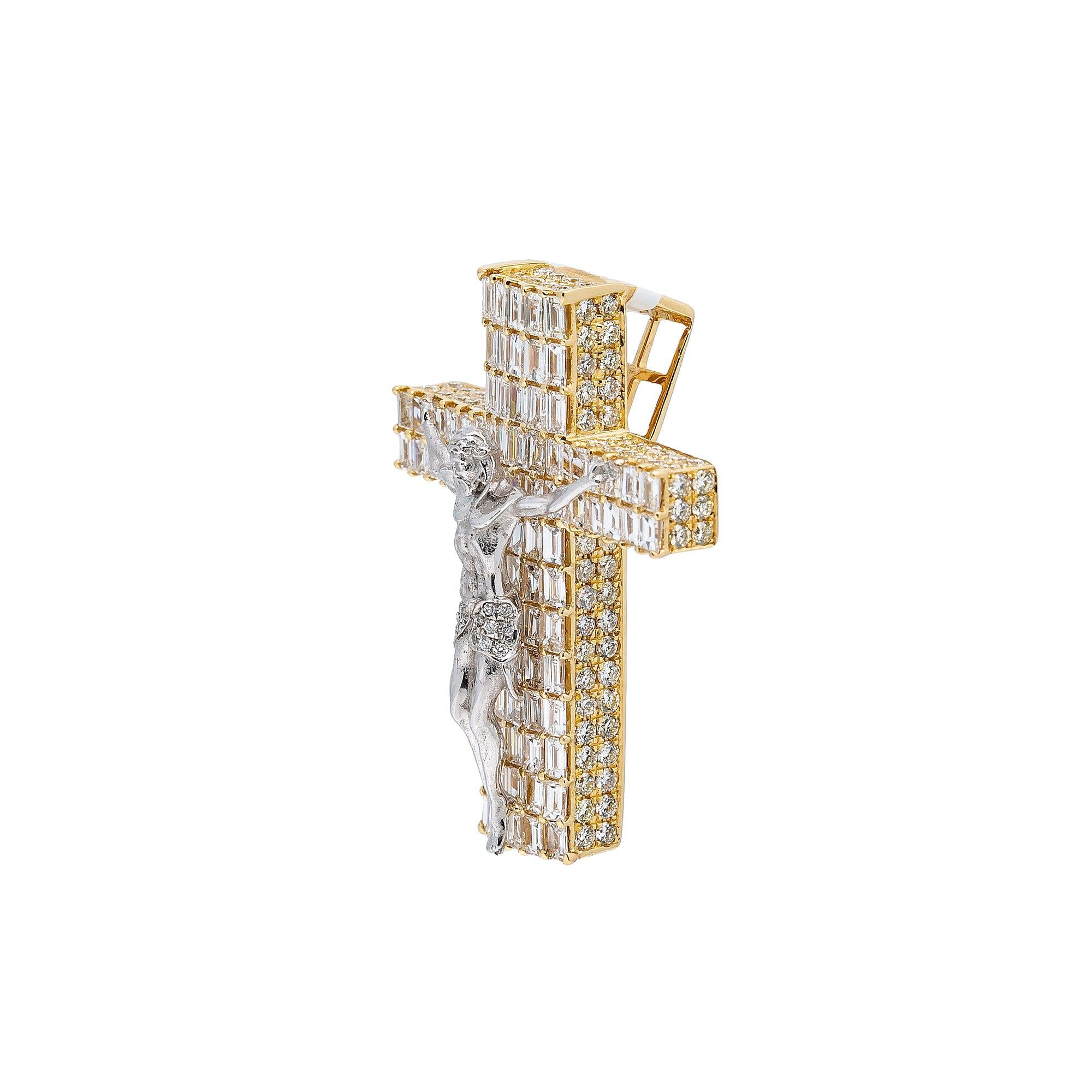 14K Yellow Gold Unisex Cross Pendant With 1.40 CT Diamonds
