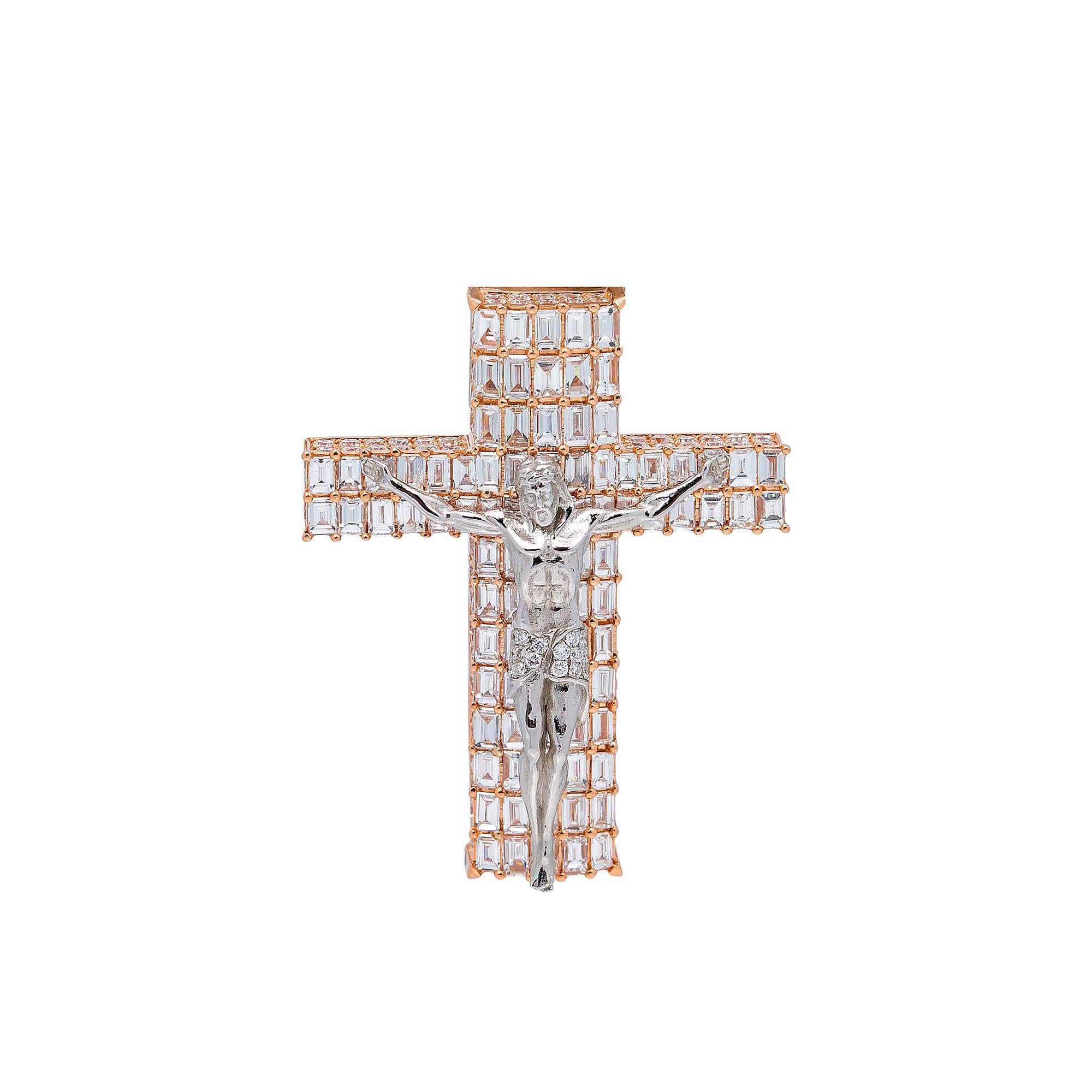 14K Rose Gold Unisex Cross Pendant With 1.40 CT Diamonds