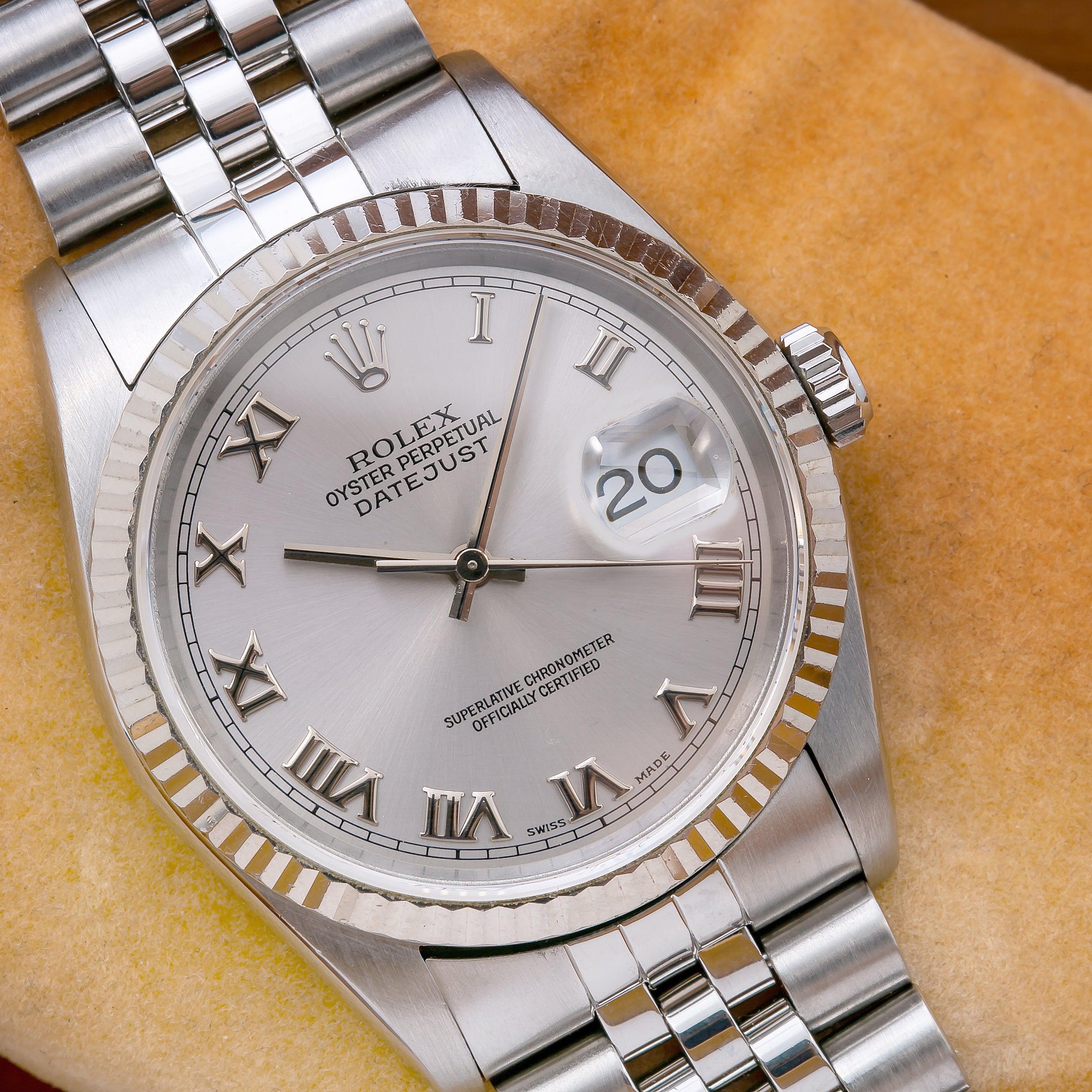 Rolex Datejust 36MM 16234 Silver Roman Dial Fluted Bezel Stainless Steel Jubilee Bracelet
