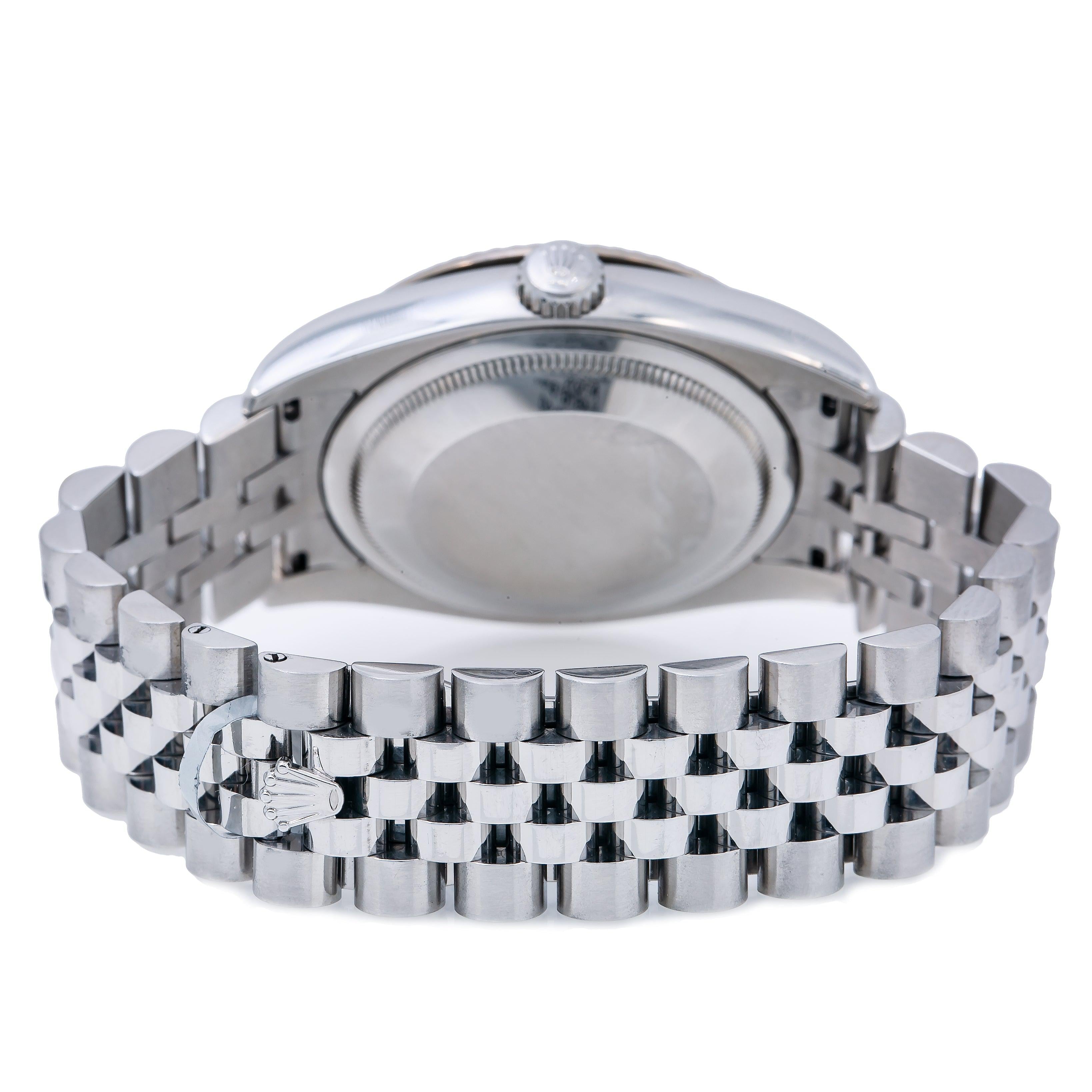 Rolex Datejust 36MM 116234 Silver Floral Arabic Dial Fluted Bezel Stainless Steel Jubilee Bracelet