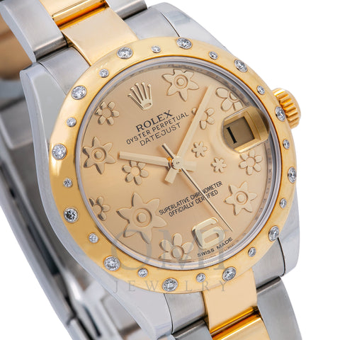 Rolex Datejust 178343 31MM Champagne Flower Dial With Two Tone Oyster Bracelet