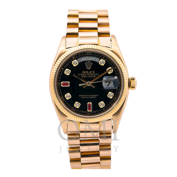 Rolex Day-Date 18038 36MM Black Diamond Dial With Yellow Gold President Bracelet