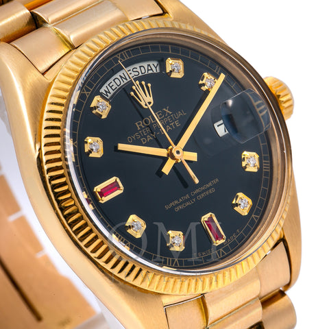 Rolex Day-Date 18038 36MM Black Diamond Dial With Yellow Gold President Bracelet