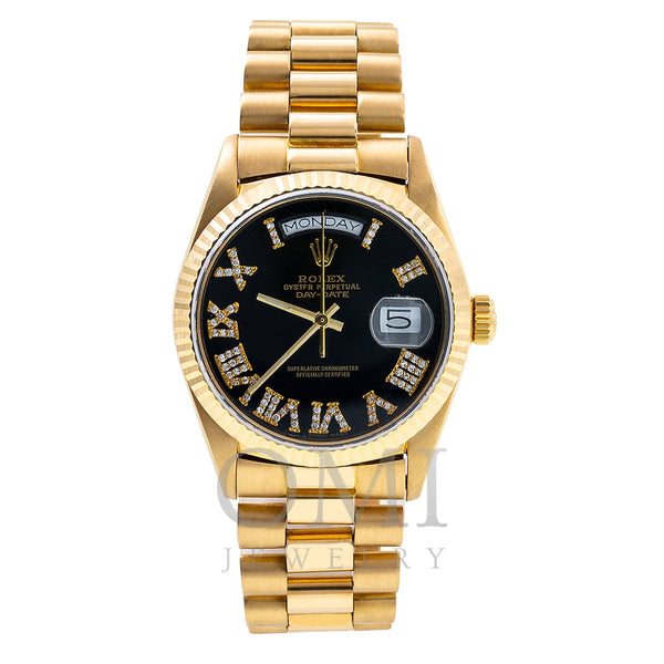18K Yellow Gold Rolex President Day-Date 1803 36mm Black Dial with Roman Numerals