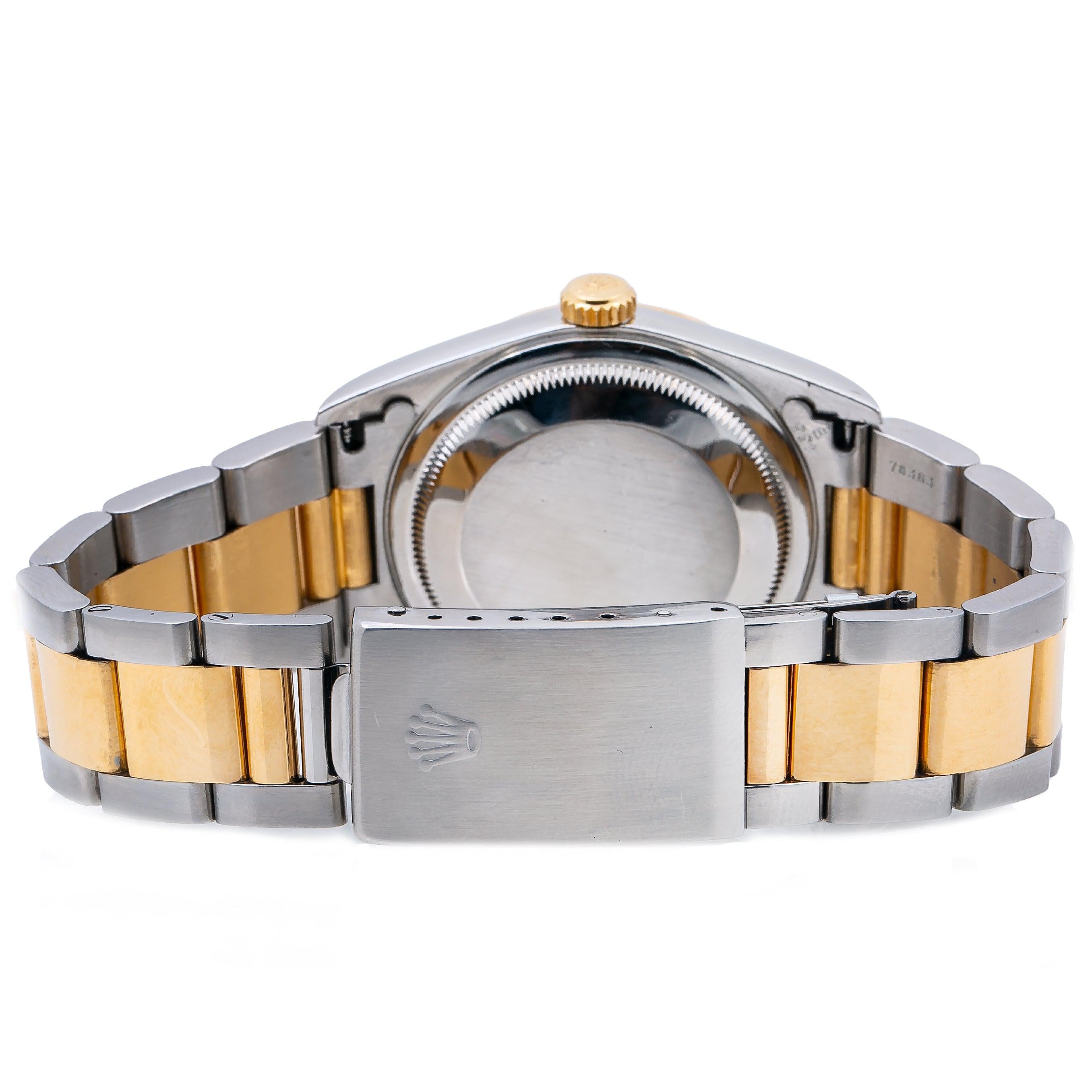 Rolex Datejust 36MM 16203 White Roman Dial Smooth Bezel Two Tone Yellow Gold Oyster Bracelet