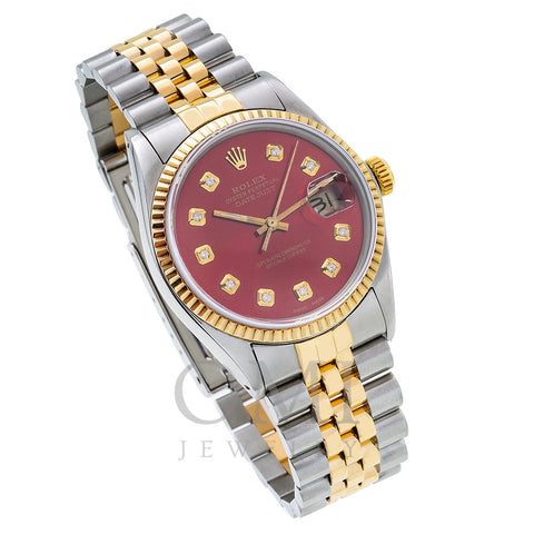 Two Tone Rolex Datejust 16013 36mm Red Dial