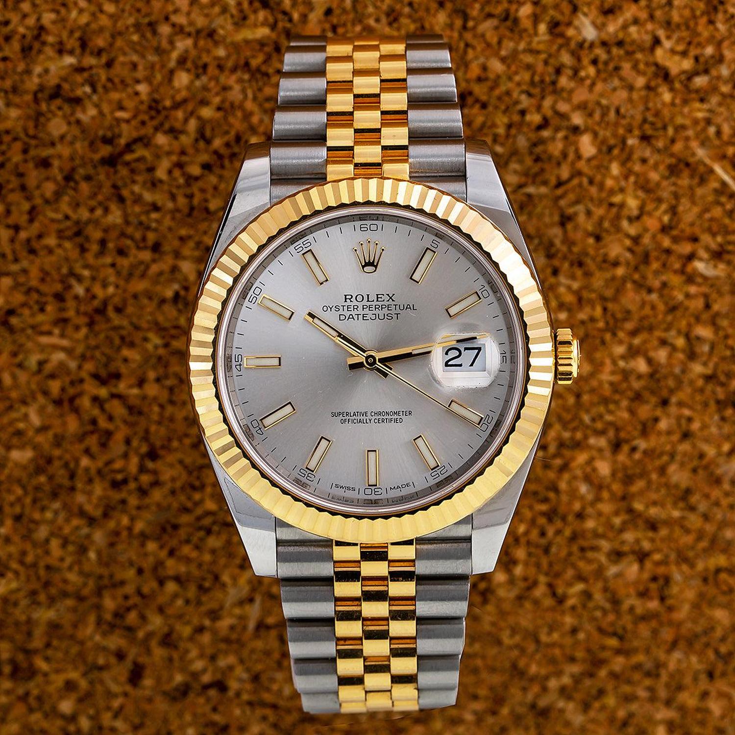 Rolex Datejust 41MM 126333 Silver Dial Fluted Bezel Two Tone Yellow Gold Jubilee Bracelet
