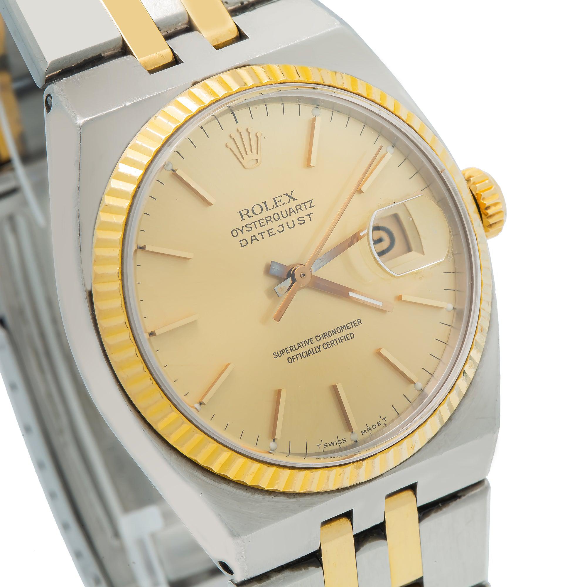 Rolex Oysterquartz Datejust 36MM 17013 Champagne Dial Fluted Bezel Two Tone Yellow Gold Oysterquartz Bracelet