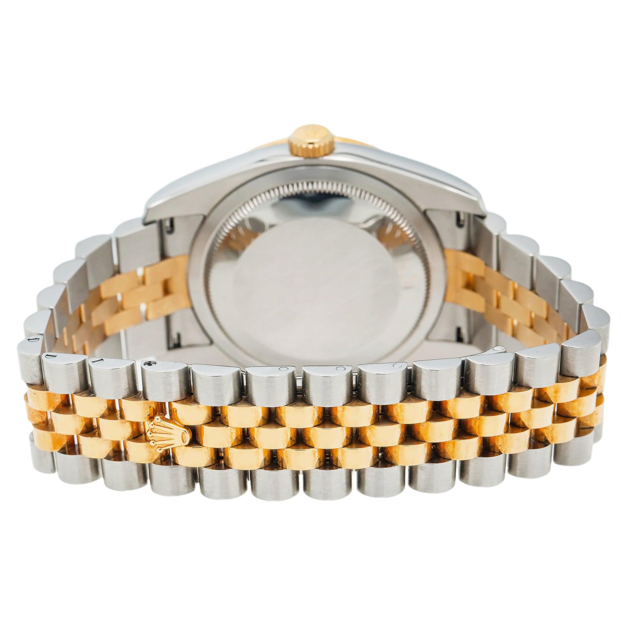 Rolex Datejust 36MM 116243 Silver Floral Arabic Dial Diamond Bezel Two Tone Yellow Gold Jubilee Bracelet