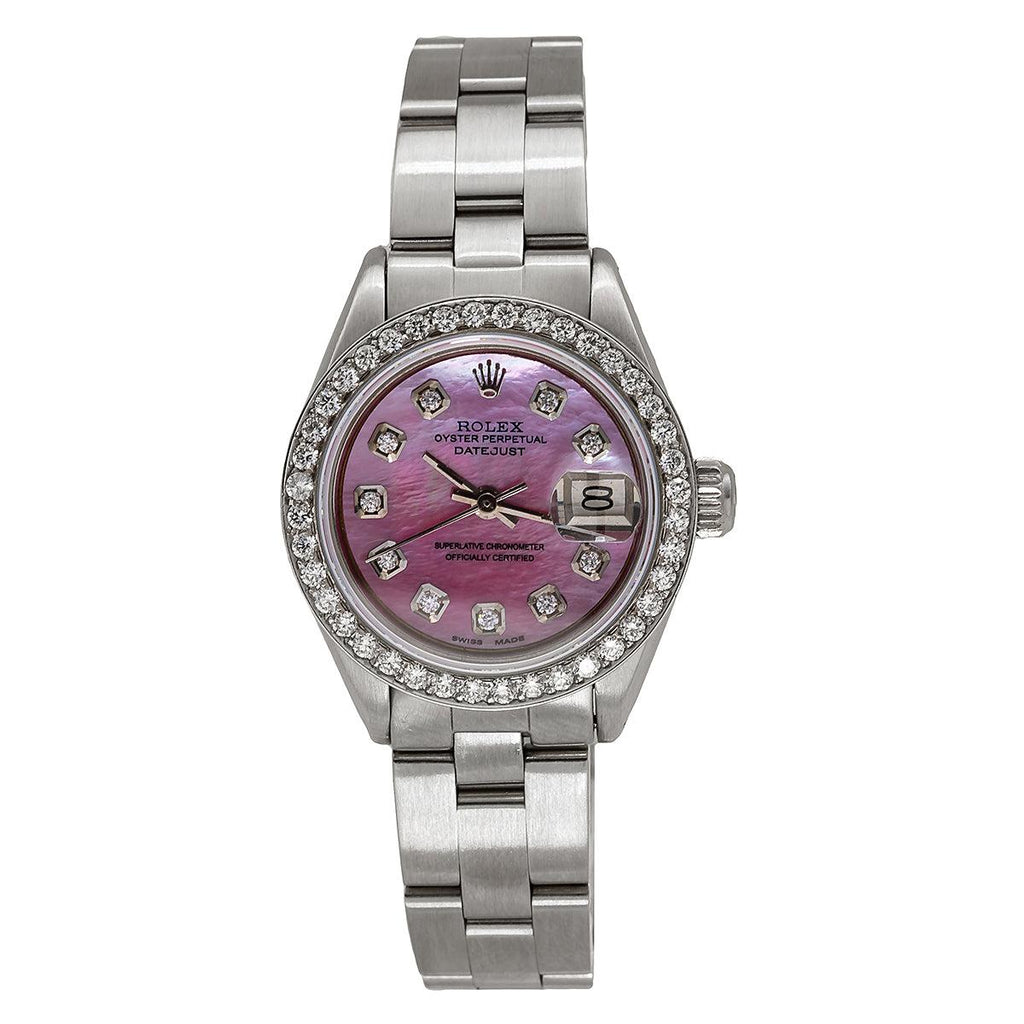 Ladies Rolex 26MM Pink MOP Diamond Dial Stainless Steel Oyster Bracele -  OMI Jewelry