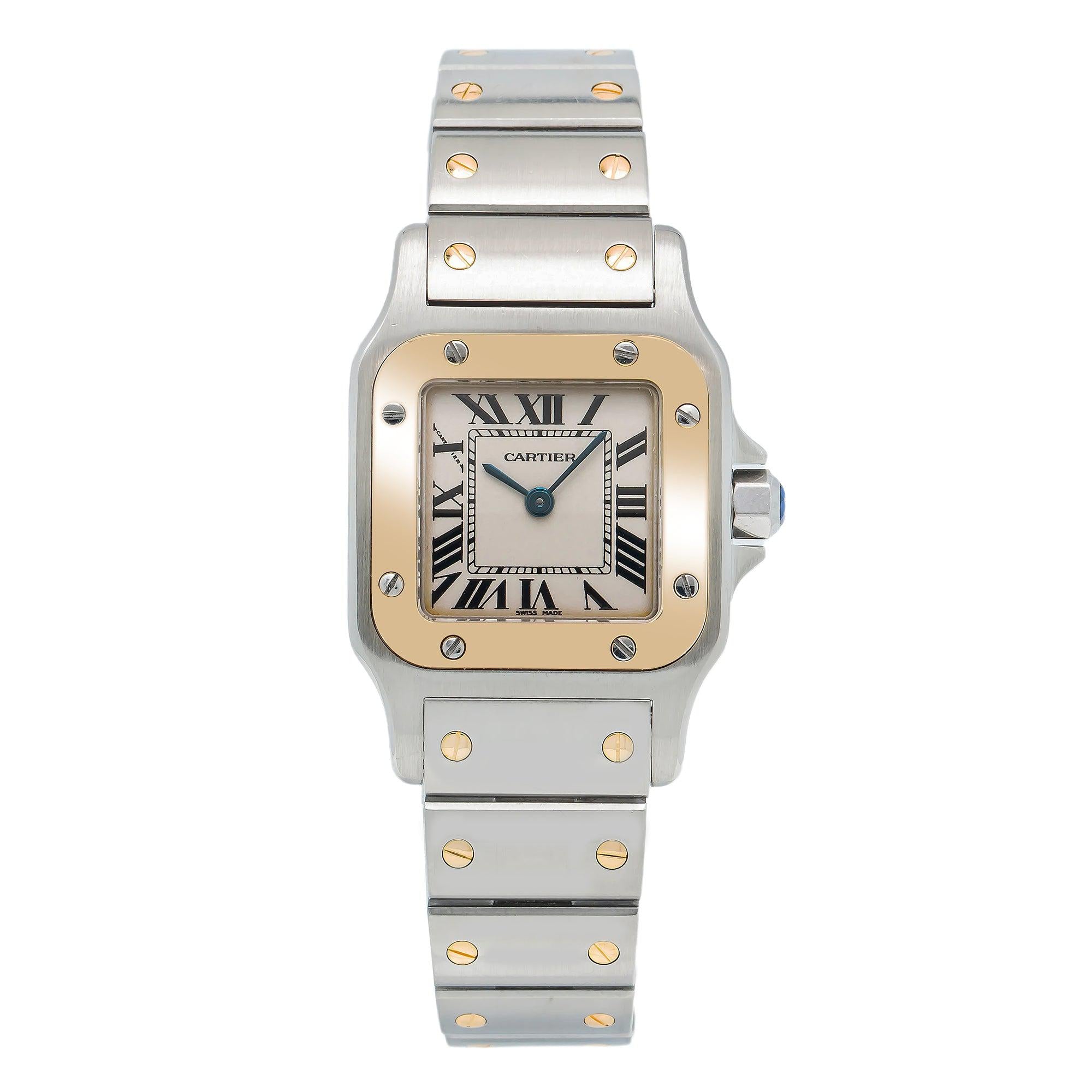 Cartier Santos Galbée 24MM W20012C4 Ivory Roman Dial Yellow Gold Bezel Two Tone Yellow Gold Bracelet