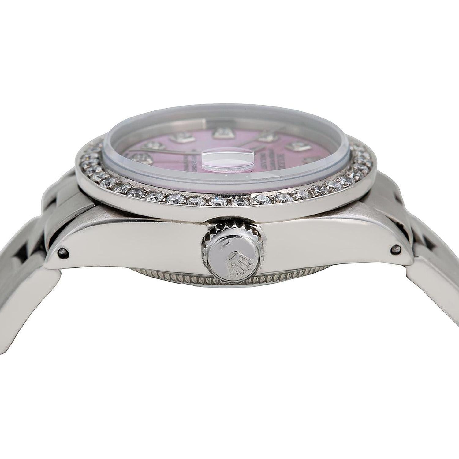Rolex Datejust 26MM 6916 Pink Mother of Pearl Diamond Dial Diamond Bezel Stainless Steel Oyster Bracelet 1.3ct