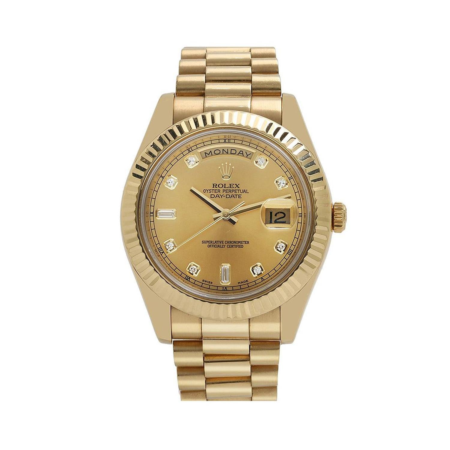 Rolex Day-Date II 41MM 218238 Champagne Diamond Dial Yellow Gold Fluted Bezel 18K Yellow Gold President Bracelet