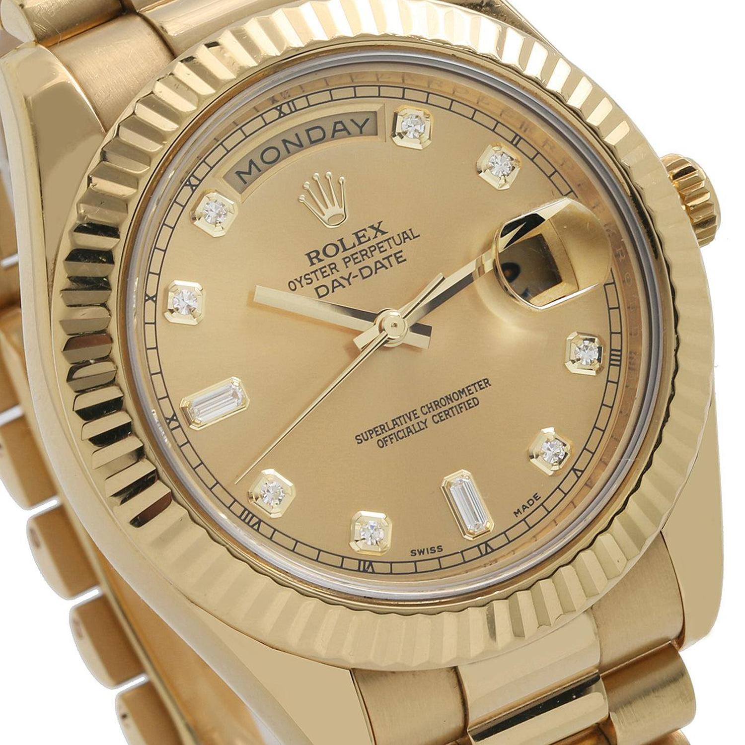 Rolex Day-Date II 41MM 218238 Champagne Diamond Dial Fluted Bezel 18K Yellow Gold President Bracelet